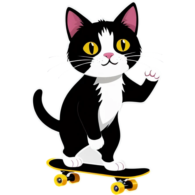 Cute Black and white cat skateboarding  emoji