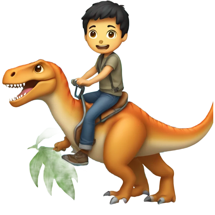 Asian boy riding a dinosaur emoji