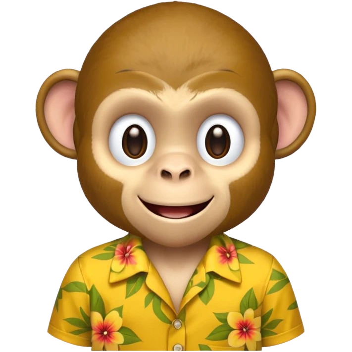 Monkey – cheeky grin, wearing yellow floral aloha shirt. emoji