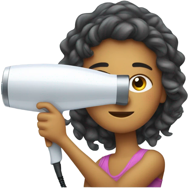 Girl is drying wet sail using the hair dryer emoji
