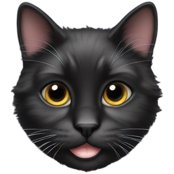 Fluffy black cat with a white chin emoji