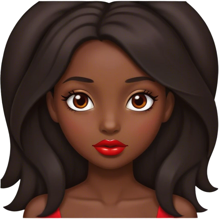 Dark brown long hair pretty girl with brown eyes and red lips  emoji