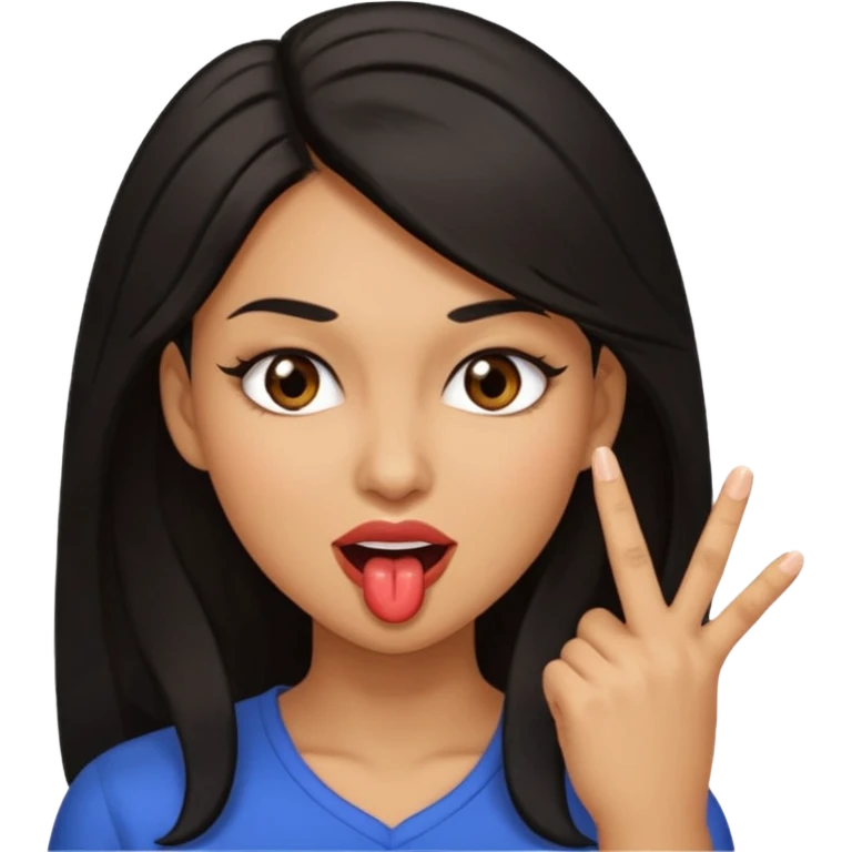 black slighty browin hair light brown skin woman, flirtatious gesture, biting her finger and winking emoji she also has tall hair and brown eyes emoji