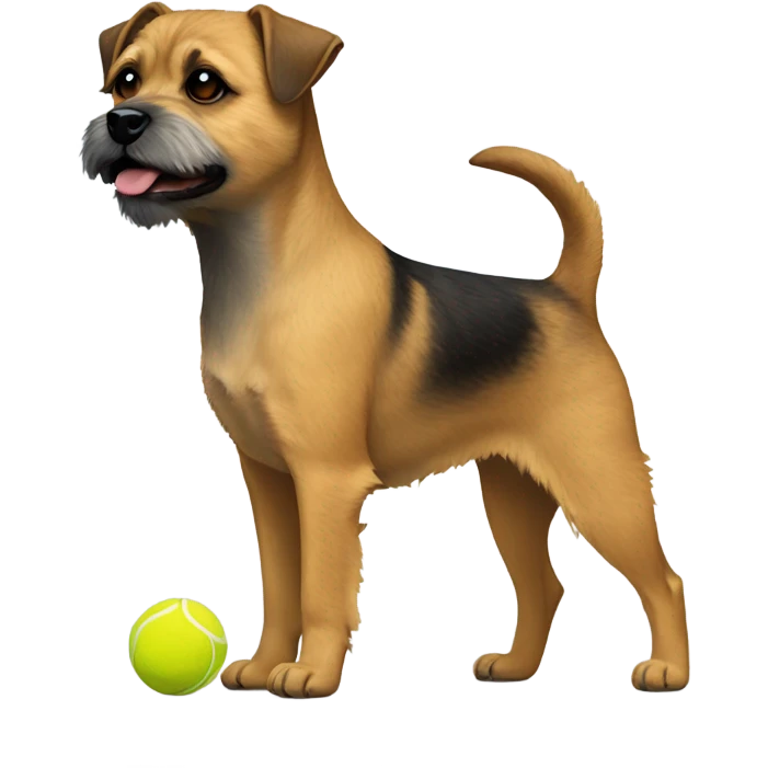 Border Terrier sitting with a small tennis ball on her paws emoji