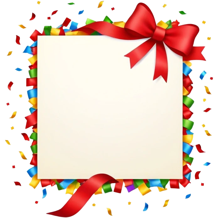 festive invitation card with a ribbon and colorful confetti around it emoji