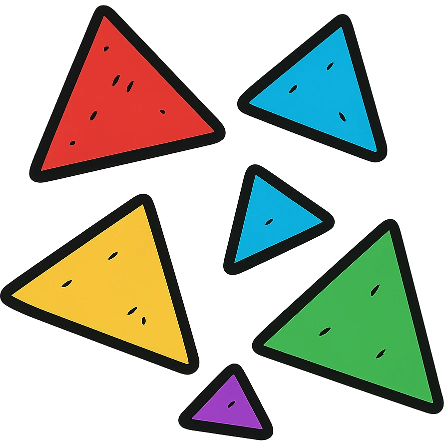 triangles in different colors, cartoon style emoji