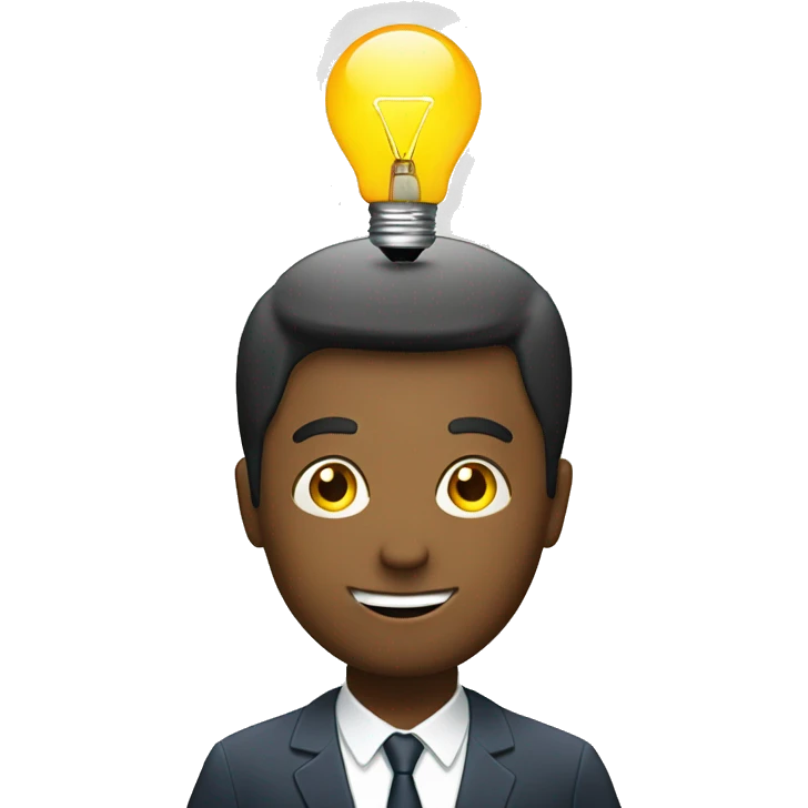 man with laptop and light bulb above head emoji