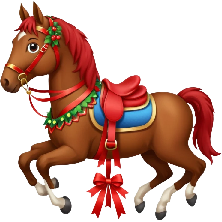 christmas brown horse with a red saddle emoji