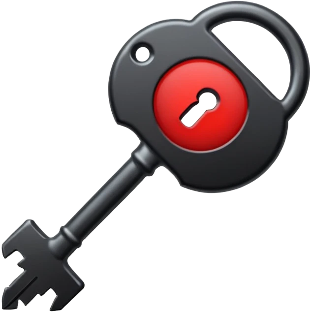 iOS sticker, dark key, black metal, red hole, minimal emoji