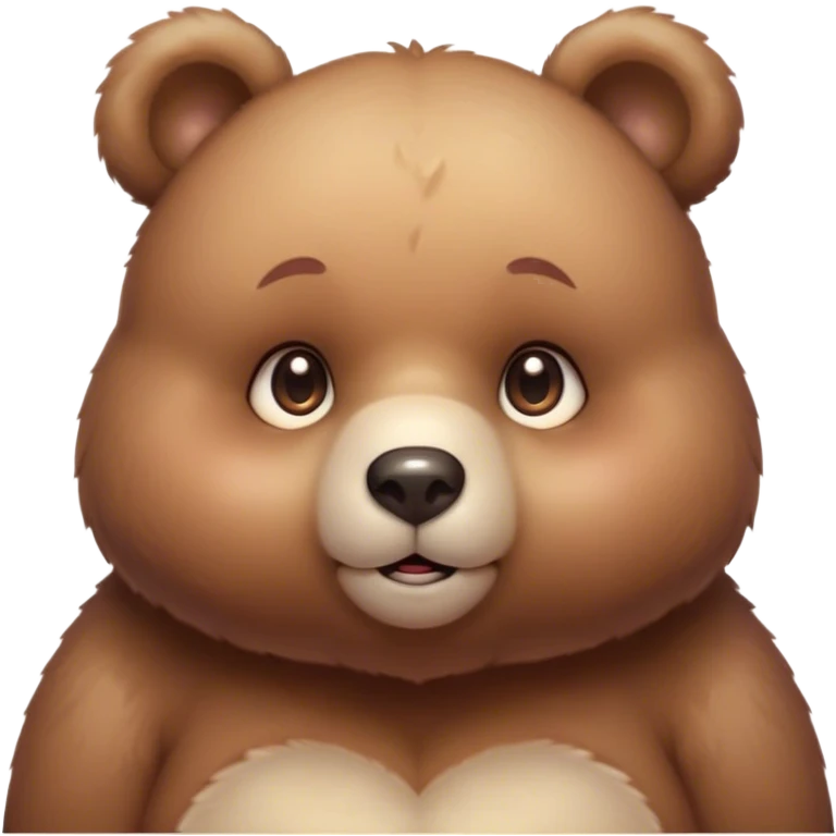 Cinematic cute soft bear, chubby round face, tiny ears, warm fuzzy fur, blushing cheeks, sparkling kind eyes, soft glowing background, heartwarming and huggable. emoji