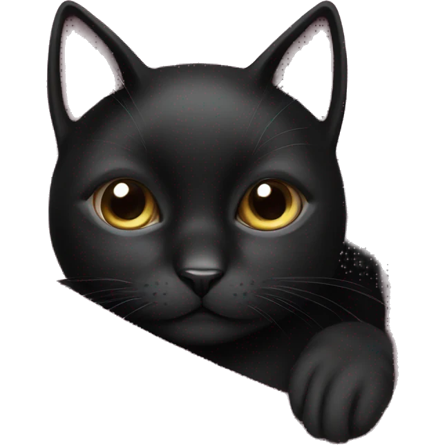 Black cat cozy in pink blanket with white dot emoji