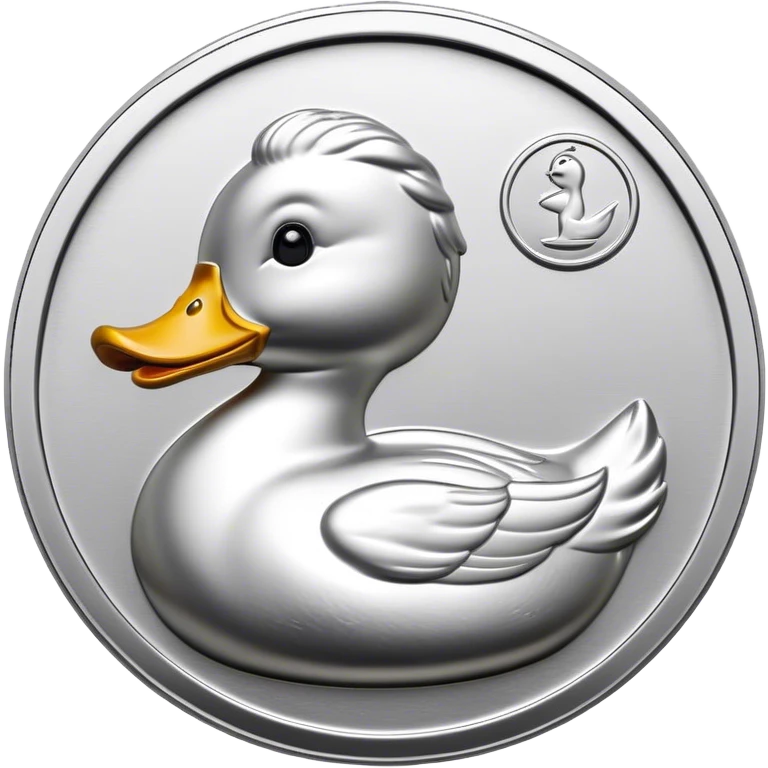 silver coin in profile with a rubber ducky bas relief, the ducks beak is silver emoji