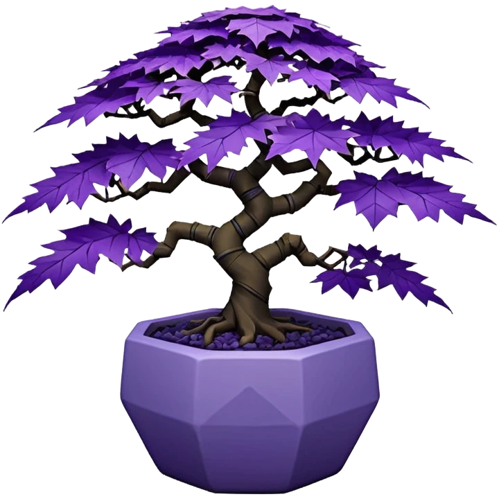  Earthenware ware small short squat cascading black violet bonsai pot plant purple lace-leaf maple tree with triangular angular multi-hexagon faceted asymmetrical originally shaped pot emoji