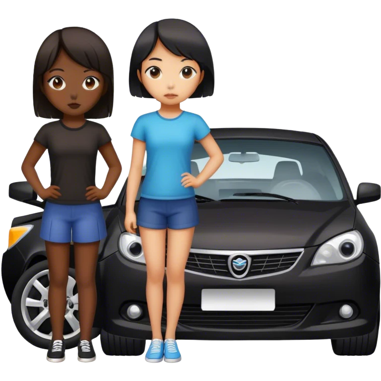two asian girls black broken car emoji