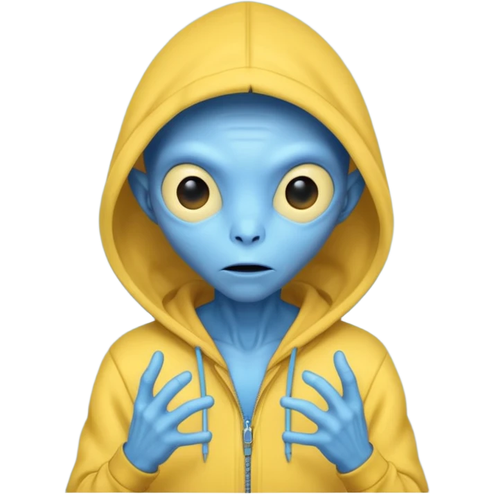 generate a blue alien wearing a yellow hoodie with no zipper emoji