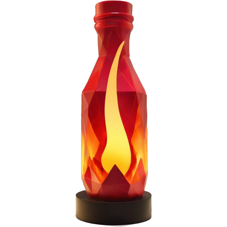 flame in a bottle sculpture symbolizing Sagittarius with a geometric, faceted design. The symbol is standing upright with angular and disney features. The vibrant red flame colors highlights the sharp edges and planes. emoji
