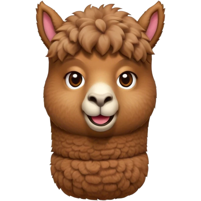 Cinematic Comical Brown Alpaca Portrait Emoji, Head tilted dramatically with an exaggeratedly amused expression, featuring a striking, plush brown fleece with playful texture, wide, expressive warm eyes filled with playful disbelief, Simplified yet hilariously expressive features, highly detailed, glowing with a slightly sassy glow, high shine, dramatic yet playful, stylized with an air of cheeky mischief, bright and endearing, soft glowing outline, capturing the essence of a spirited and over-the-top alpaca, so meme-worthy it feels like it could side-eye its way into internet fame instantly! emoji