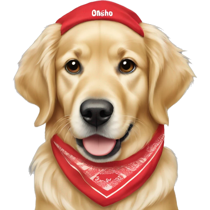 golden retriever wearing ohio state bandana emoji