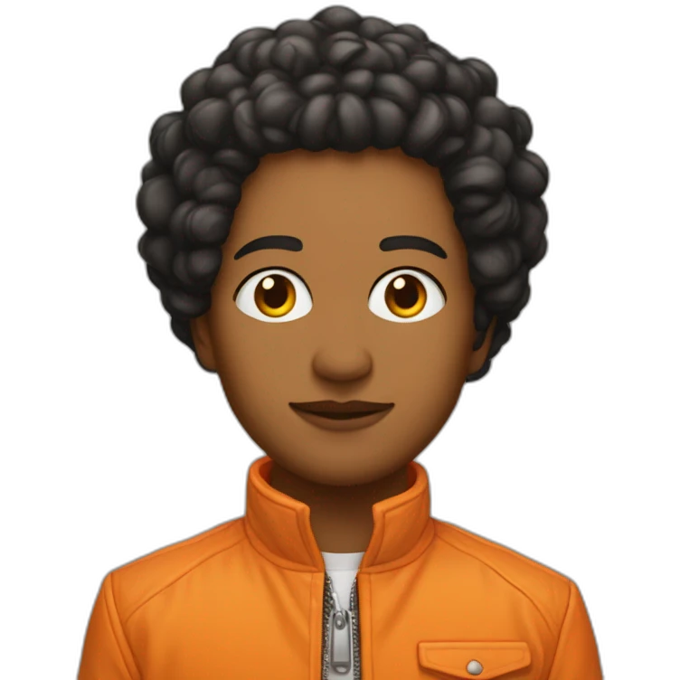 orange jacket meets gentle gaze with jabalí face emoji