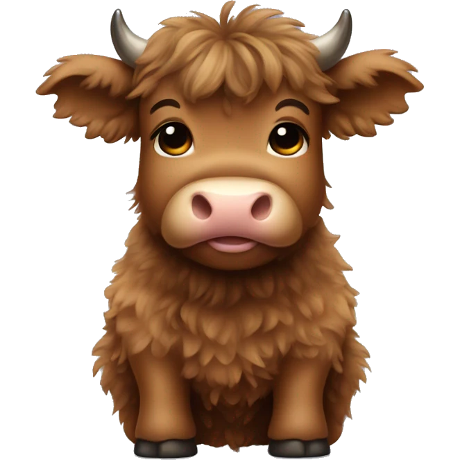 brown fluffy baby scottish cow with a small bow on head emoji
