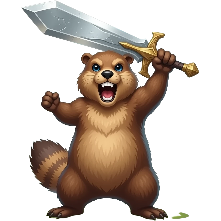 бобр в мире фентази поднимает меч в ярости emoji