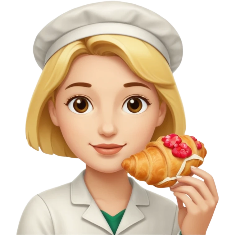 Белокожий бариста ест круассан emoji