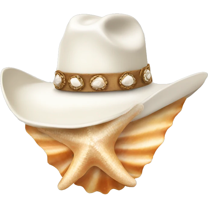 White cowgirl hat with seashell band emoji