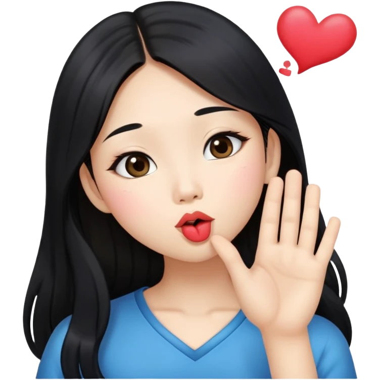 Beautiful Asian girl with long black hair blowing kisses emoji