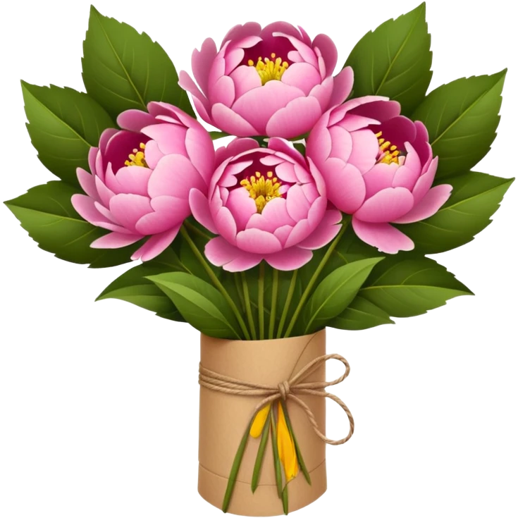 Bouquet of pink flower peony wrapped in kraft paper emoji