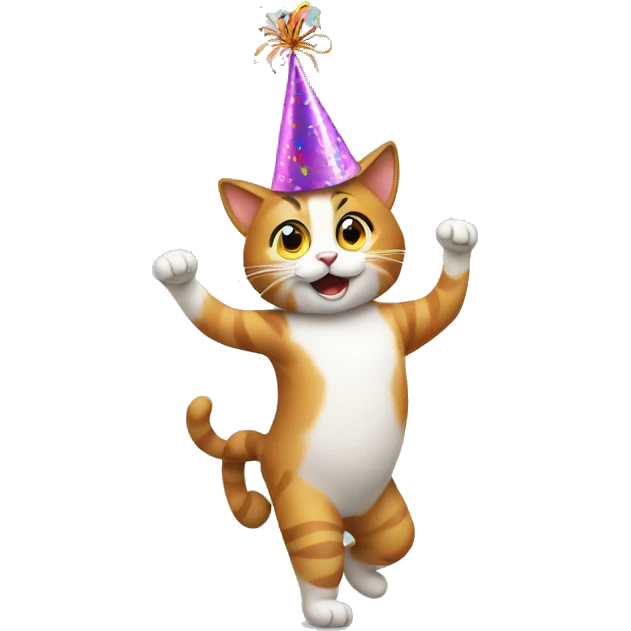 cat dancing and wearing a birthday hat emoji