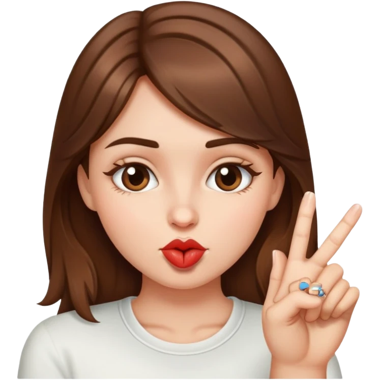 brown haired girl portrait kissing her middle finger emoji