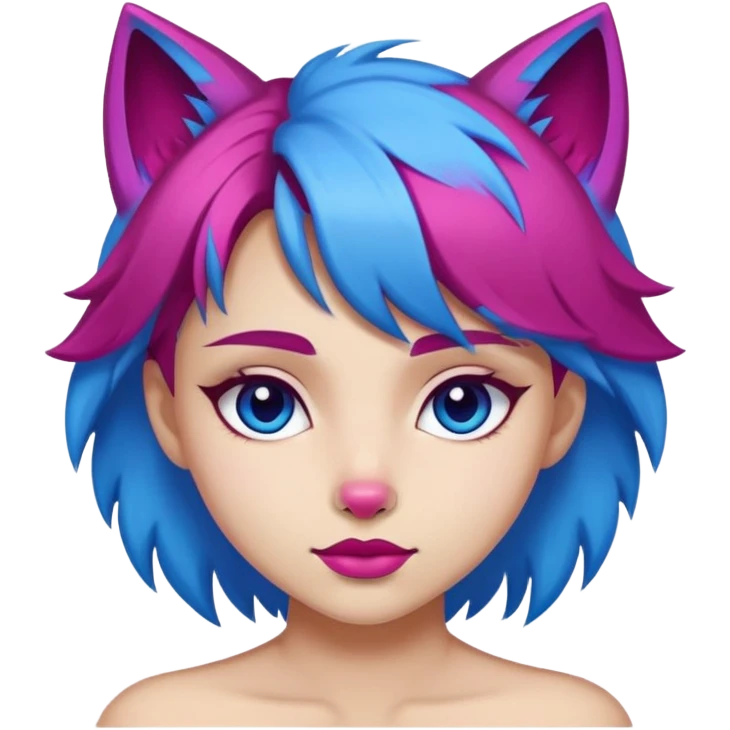 A girl with a blue wolfcut with magenta ends emoji