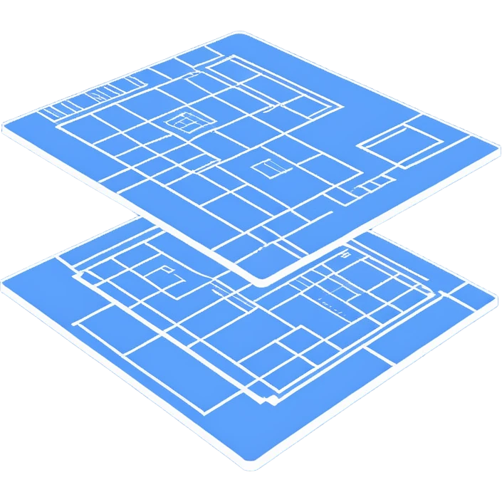 side view of a blue blueprint plan with white lines emoji