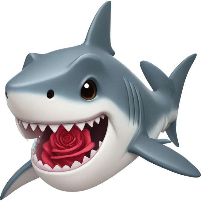 Flirty shark wwith rose inseits mouth emoji
