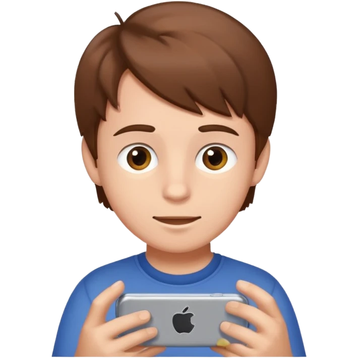 a brown haired boy playing on an iphone 16 smartphone emoji