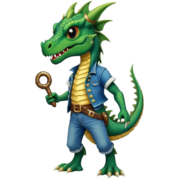 anthropomorphised dragon in a band t-shirt and jeans wearing a pirate eye-patch walking upright emoji