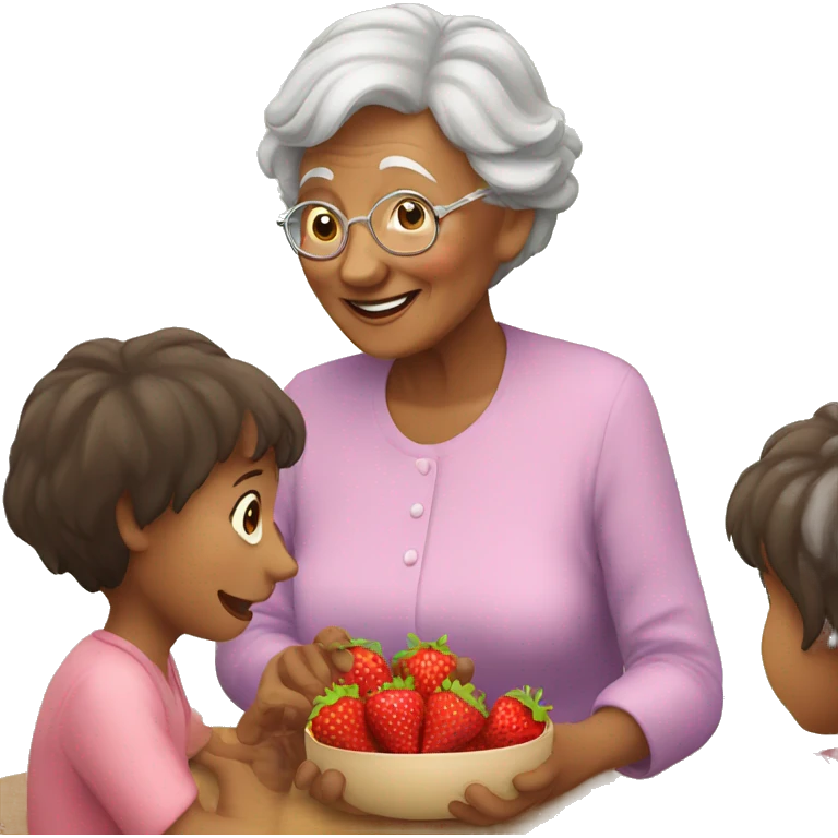 grandma giving a strawberry to children emoji
