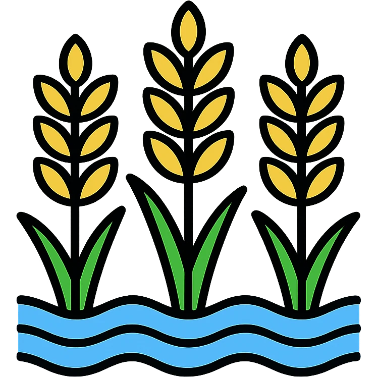 minimal clean icon style of rice plants growing in a flooded paddy field emoji