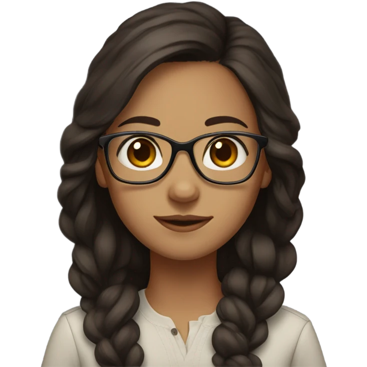Girl with long dark brown hair light skin brown eyes and glasses  emoji