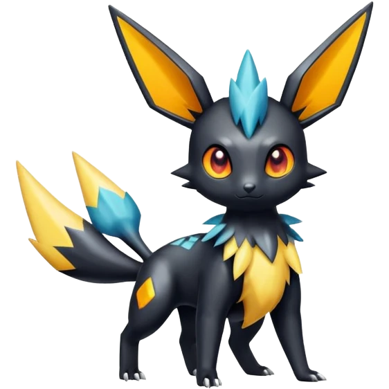 Colorful Shiny Exotic Victini-Salandit-Umbreon-Flareon-Fakémon-hybrid-creature (full body)  emoji