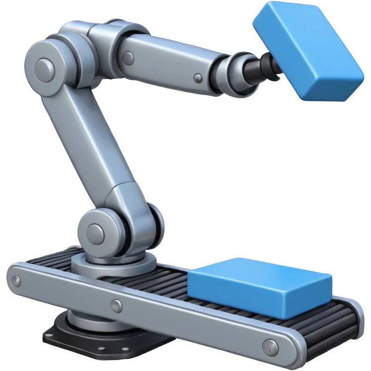 robot arm which is picking blue block on conveyor belt emoji