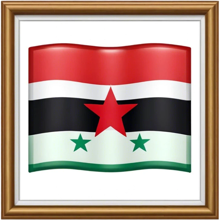 علم شبيه بهذا العلم 🇸🇾 ومن فوق اخضر وبالمنتصف ابيض ويوجد ثلاثة نجوم مقسمين على طول العلم ومن الاسفل اسود emoji