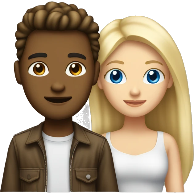 A blonde girl with blue eyes falling in love with a brunette guy who looks like from the 90s emoji