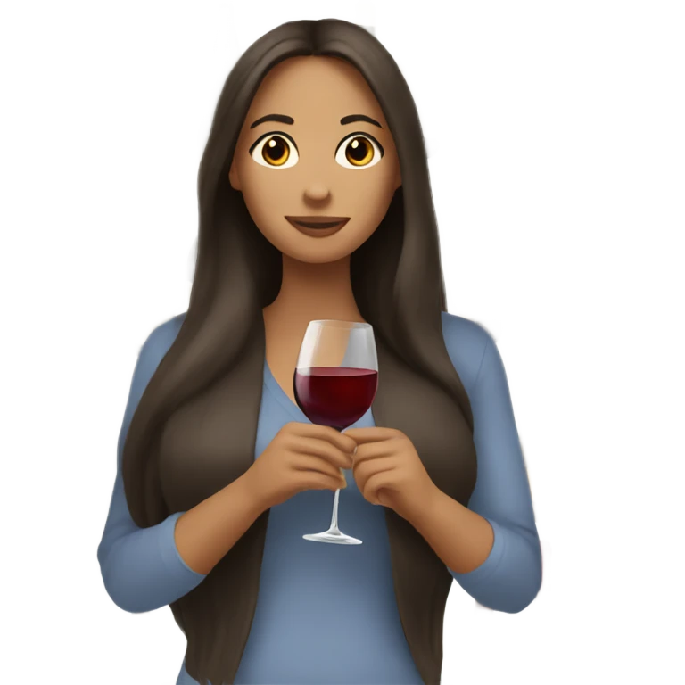  woman with long brunette hair drinking wine  emoji