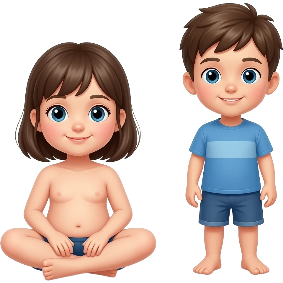 Naked kid girl sitting on kid boy's private part full body emoji