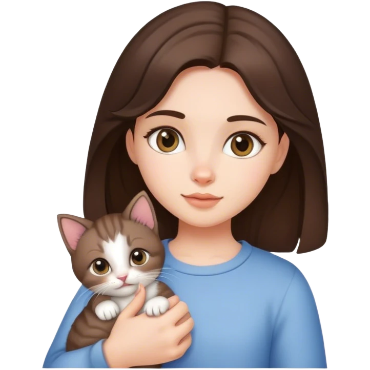 brunette girl holding kitten  emoji