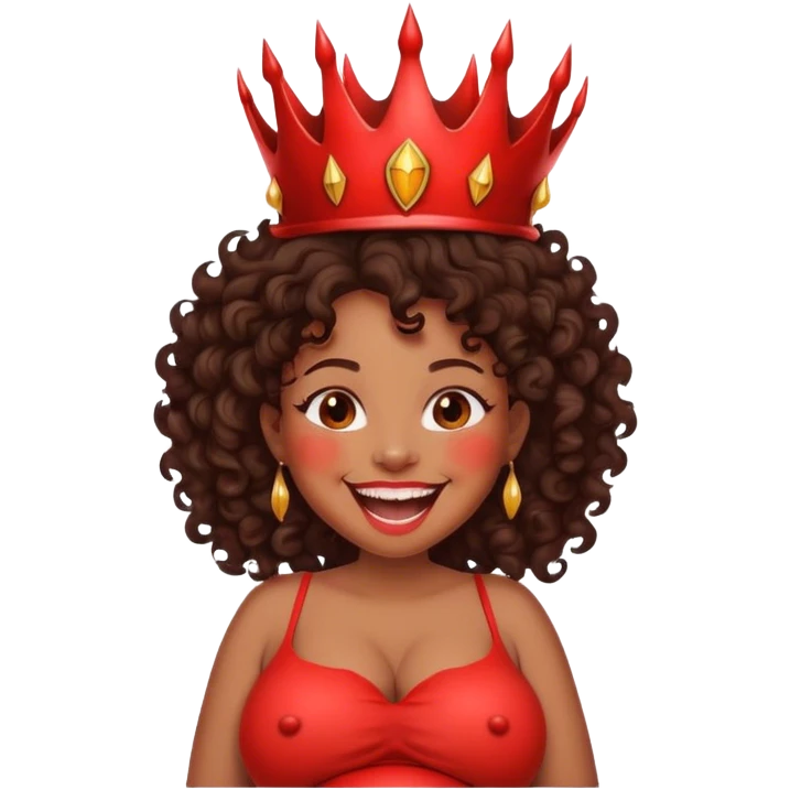 Pregnant brunette black curly hair laughing with devil crown  emoji