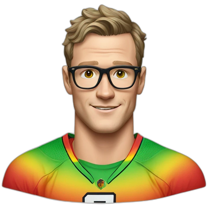 Jonathan Toews wearing glasses and rainbow clothes emoji
