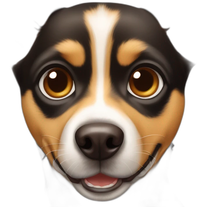 black and brown mutt dog with mostly german shephard head but larger chihuahua eyes and nose with large overbite with left upper sharp canine tooth crooked and sticking out of mouth emoji