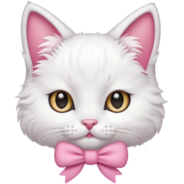White kitty with a one pink bow on the side of her ear emoji